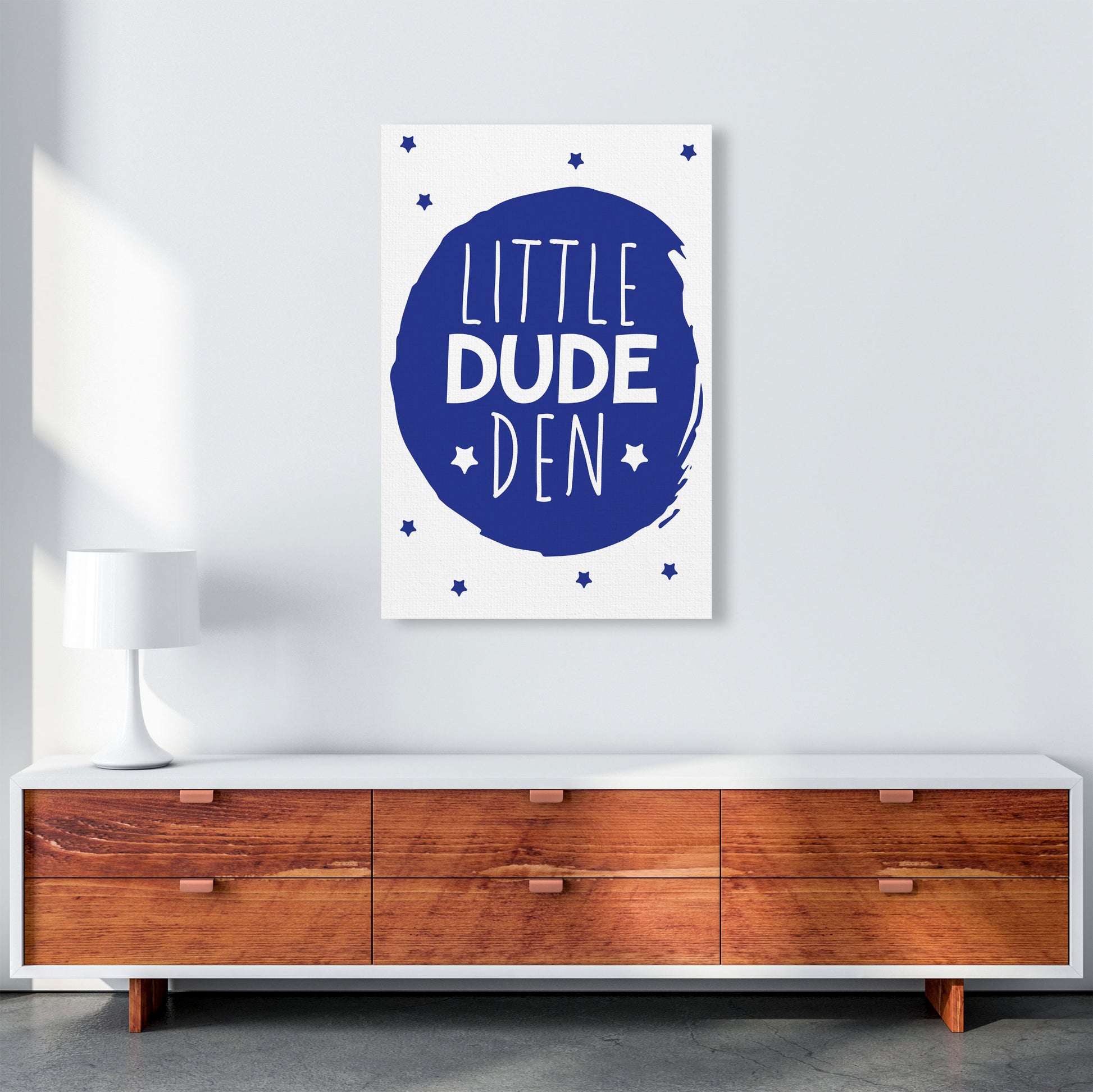 Little Dude Den Navy Circle Framed Nursey Wall Art Print A1 Canvas