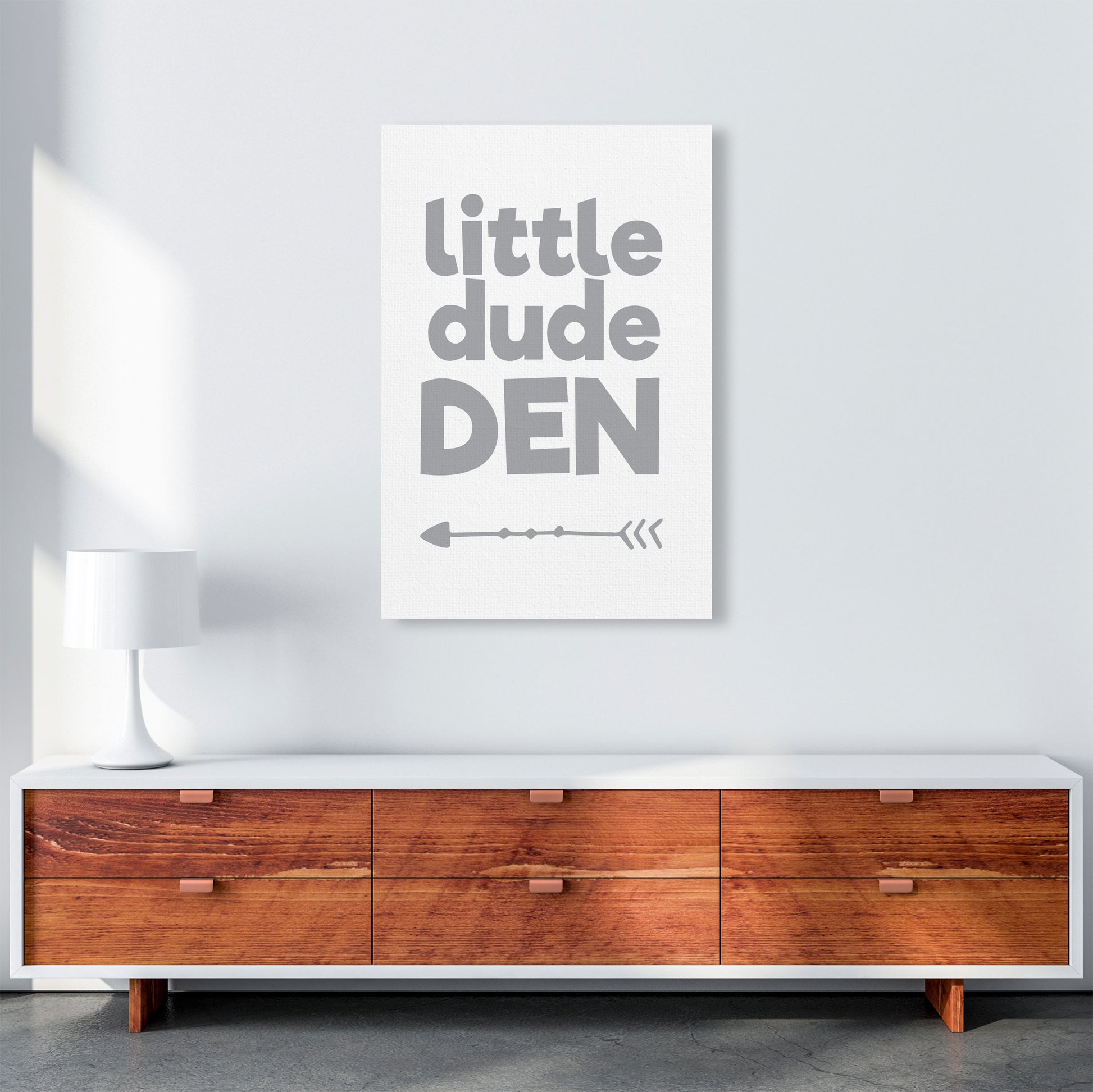 Little Dude Den Grey Framed Nursey Wall Art Print A1 Canvas