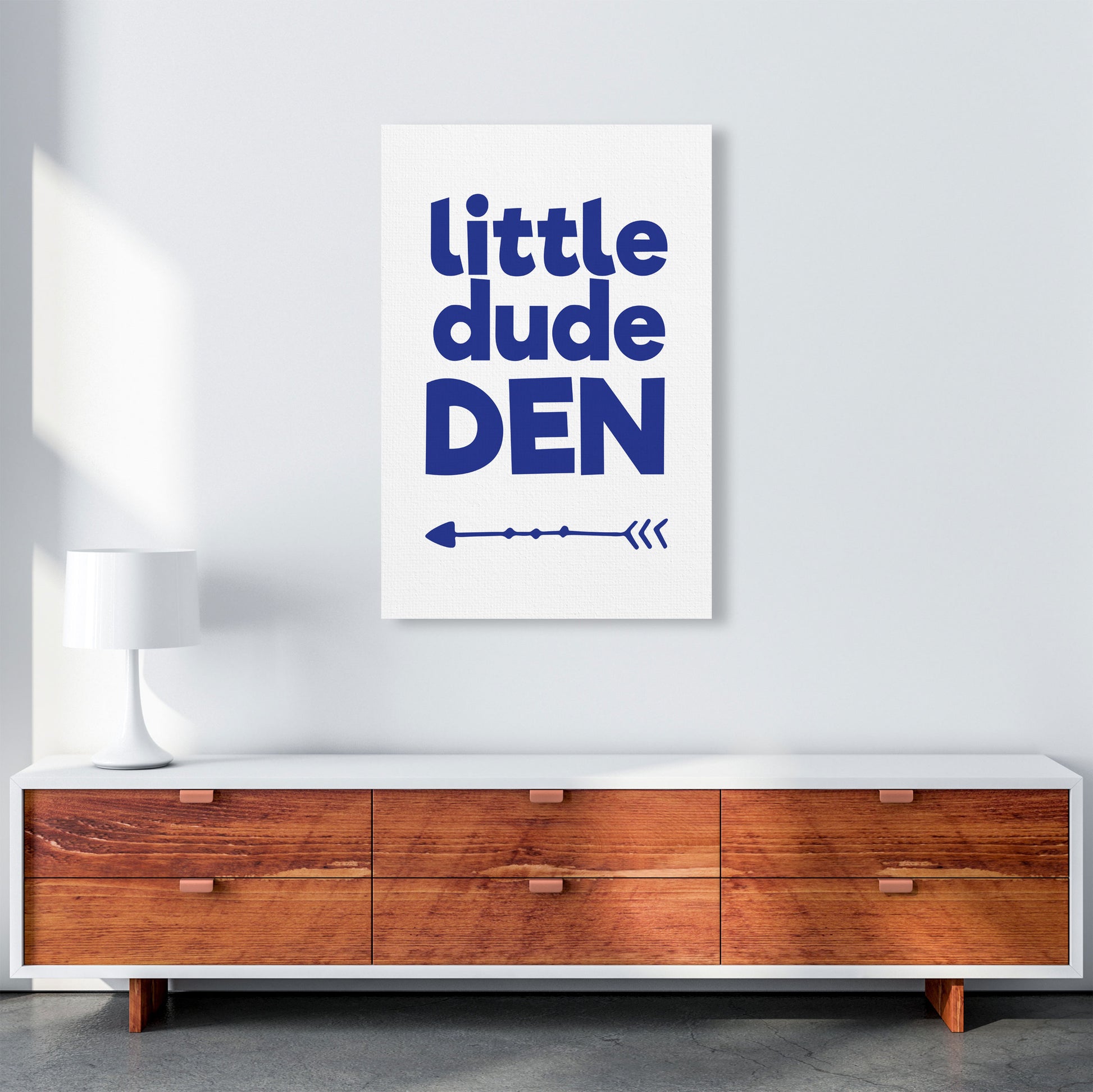 Little Dude Den Navy Framed Nursey Wall Art Print A1 Canvas