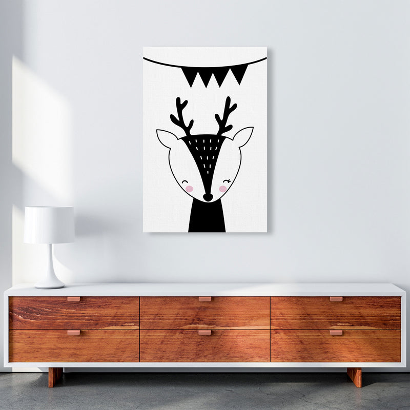 Scandi Black Deer With Banner Framed Nursey Wall Art Print A1 Canvas