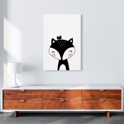 Scandi Black Fox With Crown Framed Nursey Wall Art Print A1 Canvas