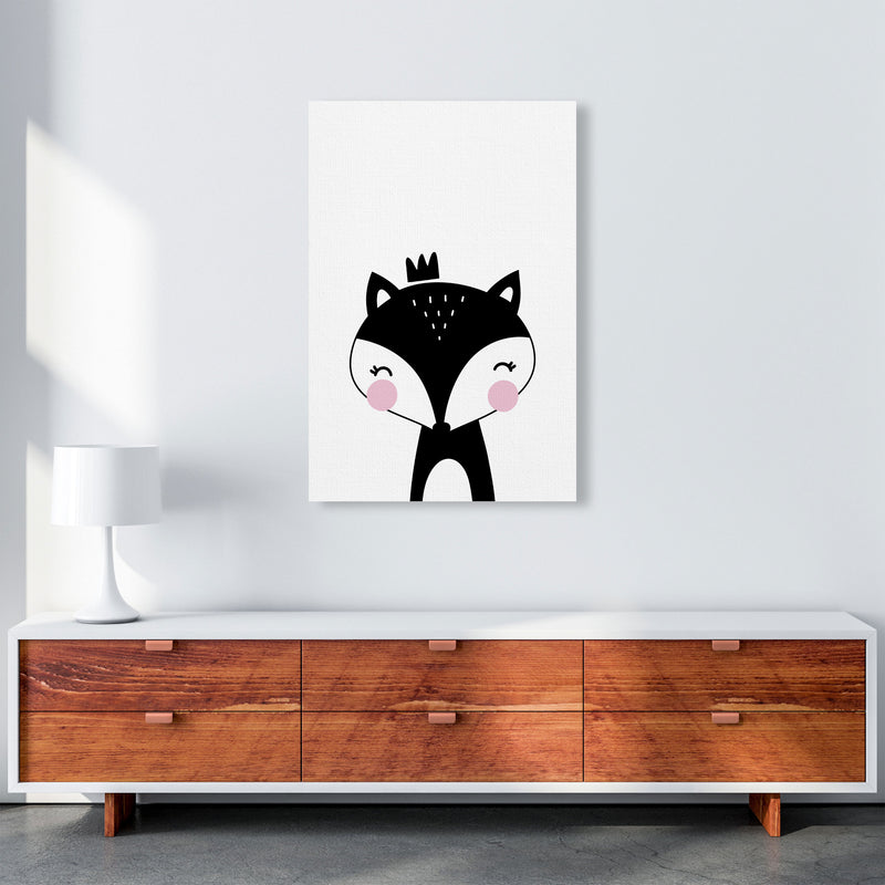 Scandi Black Fox With Crown Framed Nursey Wall Art Print A1 Canvas