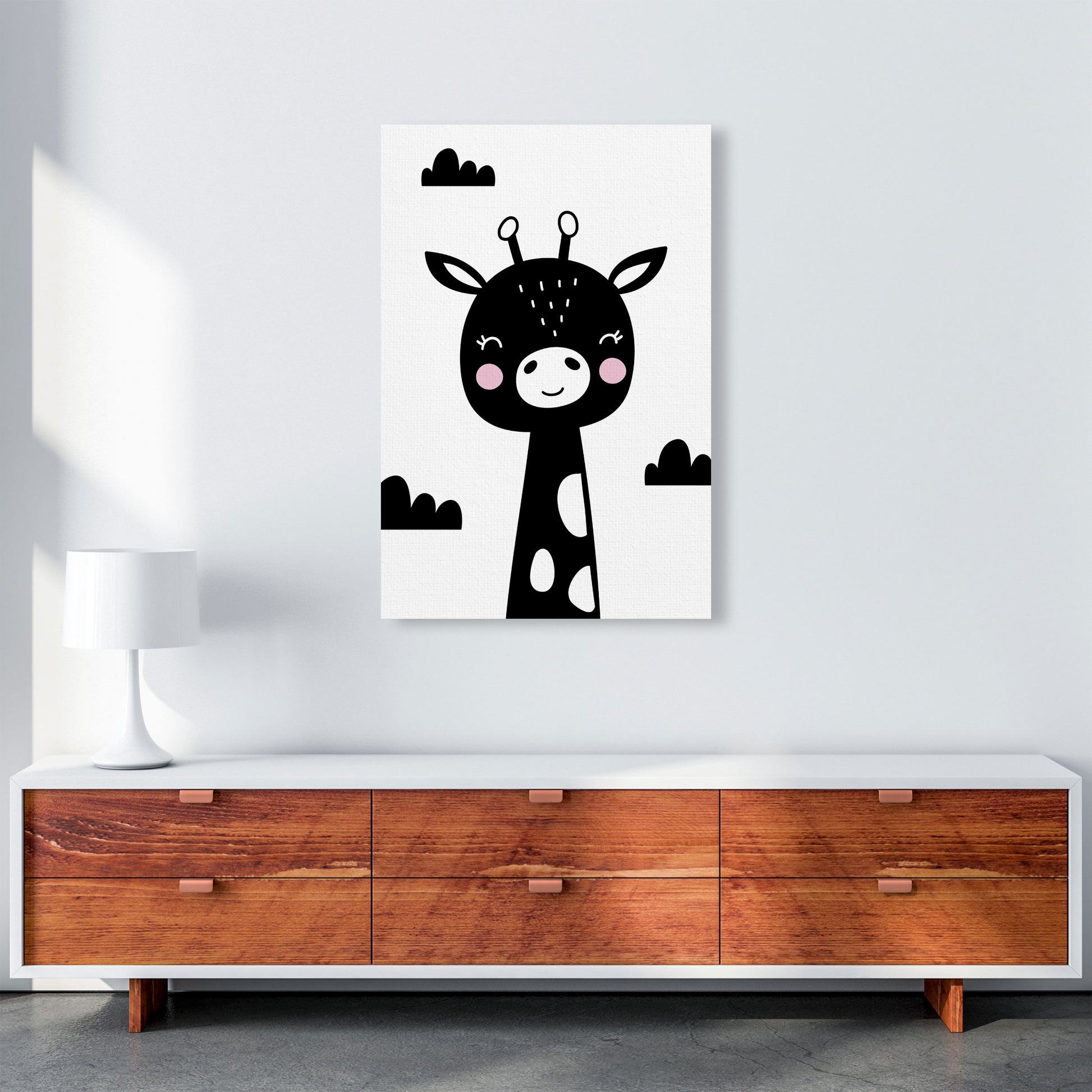 Scandi Black Giraffe Framed Nursey Wall Art Print A1 Canvas