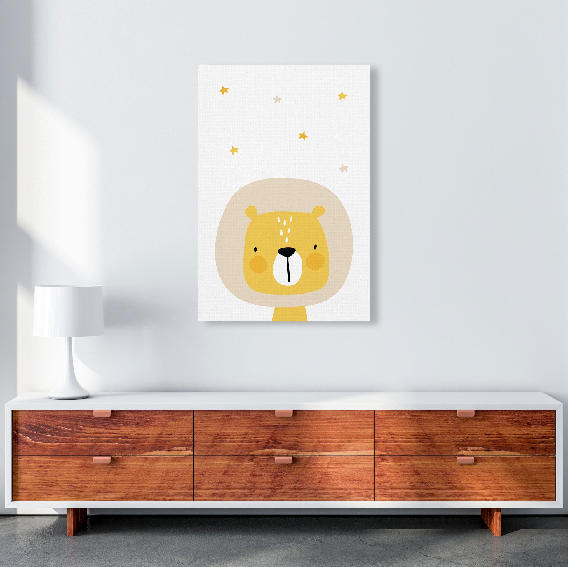 Scandi Lion And Stars Framed Nursey Wall Art Print A1 Canvas