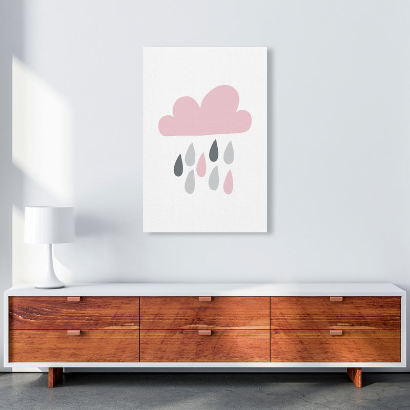 Pink And Grey Rain Cloud Framed Nursey Wall Art Print A1 Canvas