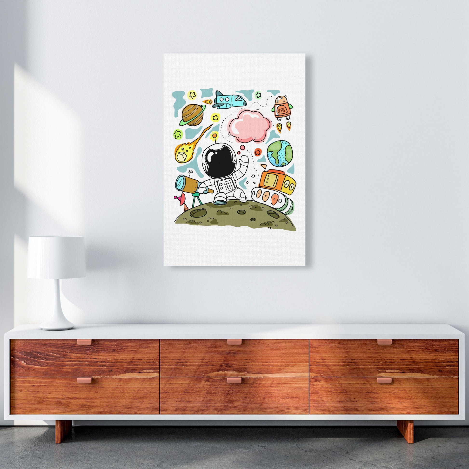 Space Illustration Framed Nursey Wall Art Print A1 Canvas