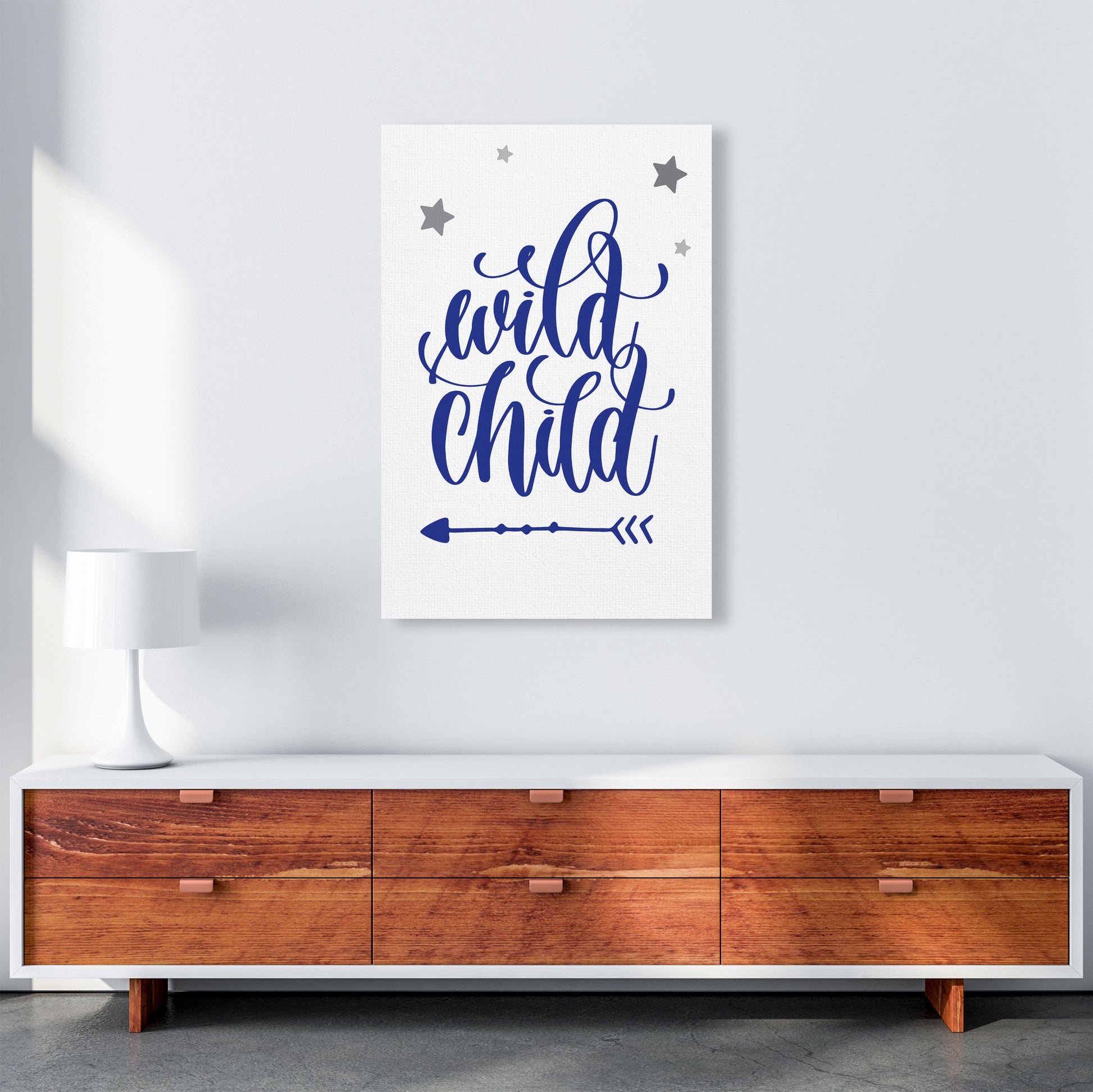Wild Child Navy Framed Nursey Wall Art Print A1 Canvas