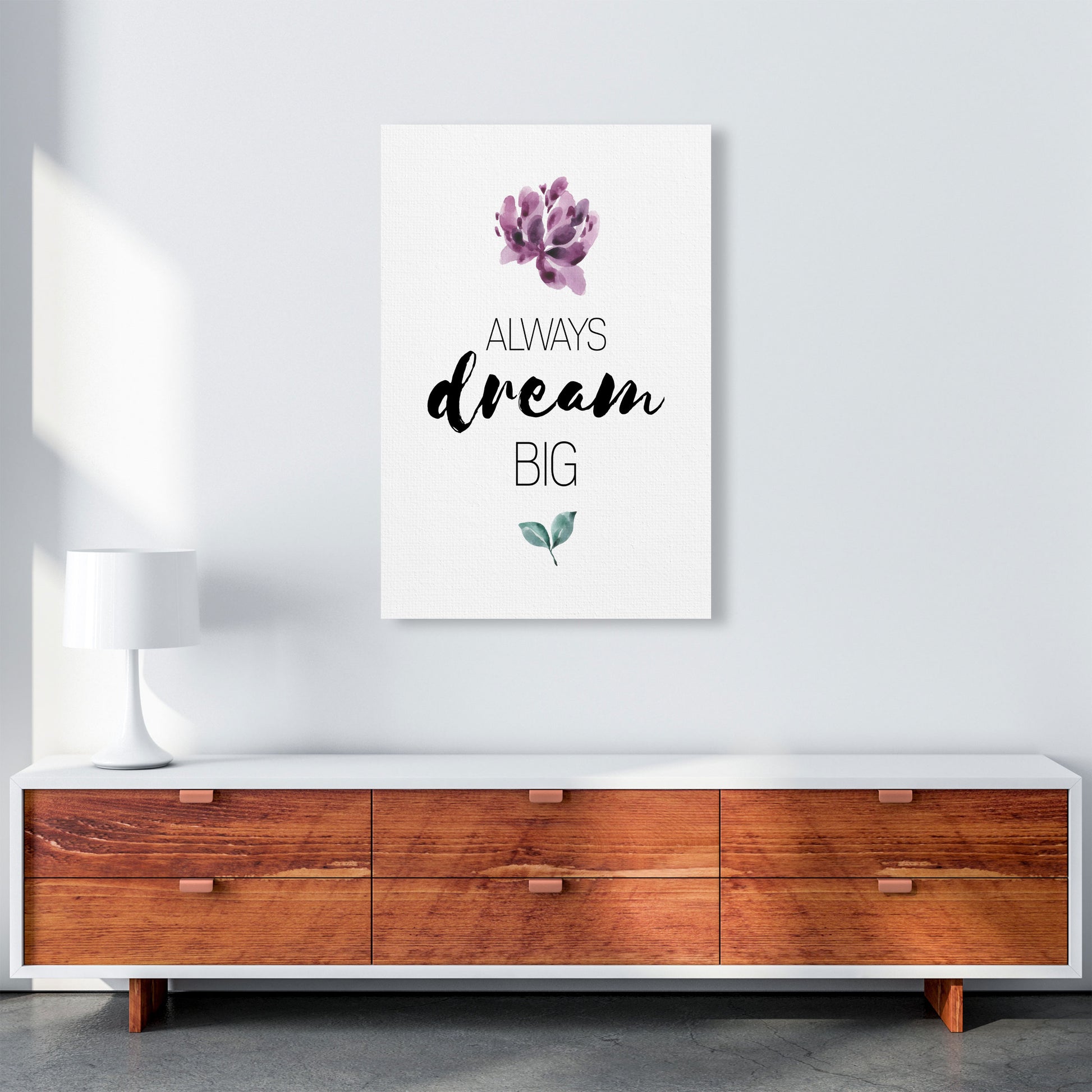 Always Dream Big Purple Floral Framed Typography Wall Art Print A1 Canvas