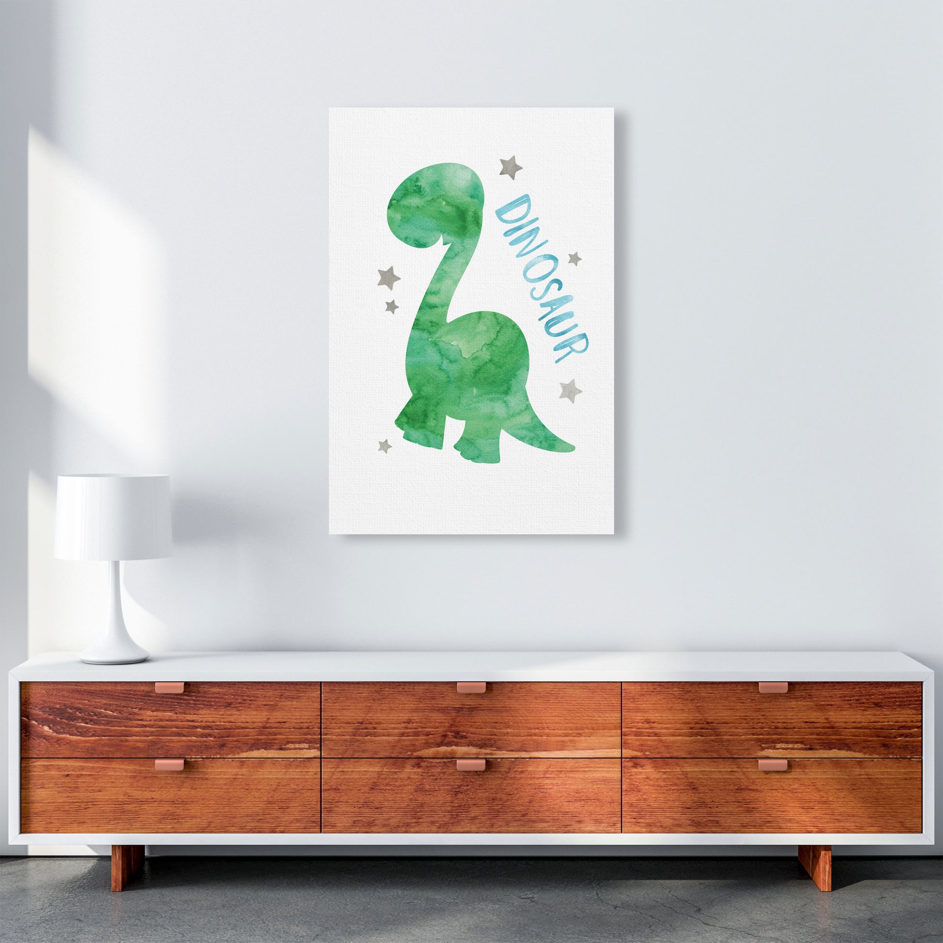 Dinosaur Watercolour Modern Print A1 Canvas