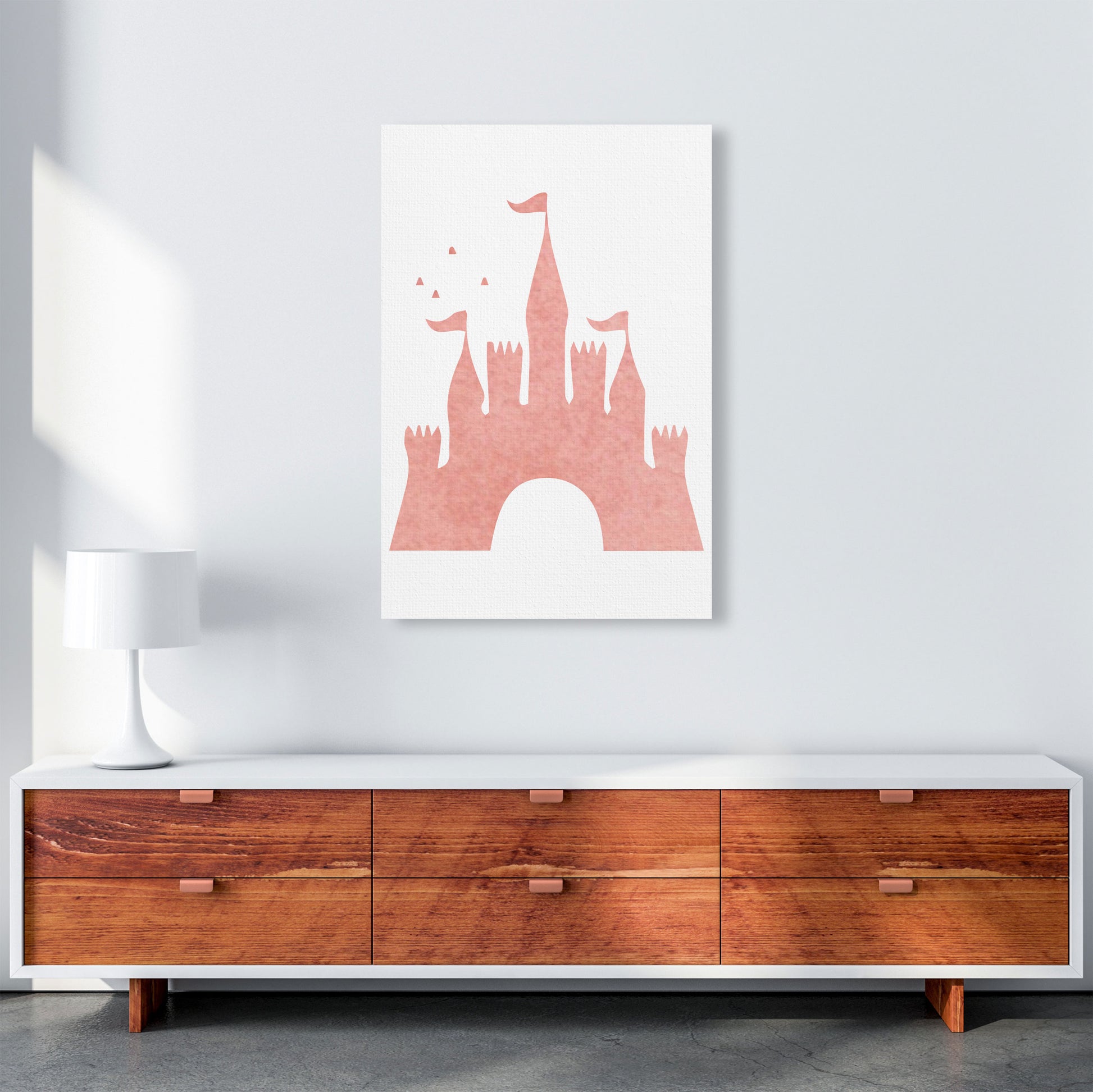 Peach Castle Watercolour Modern Print A1 Canvas