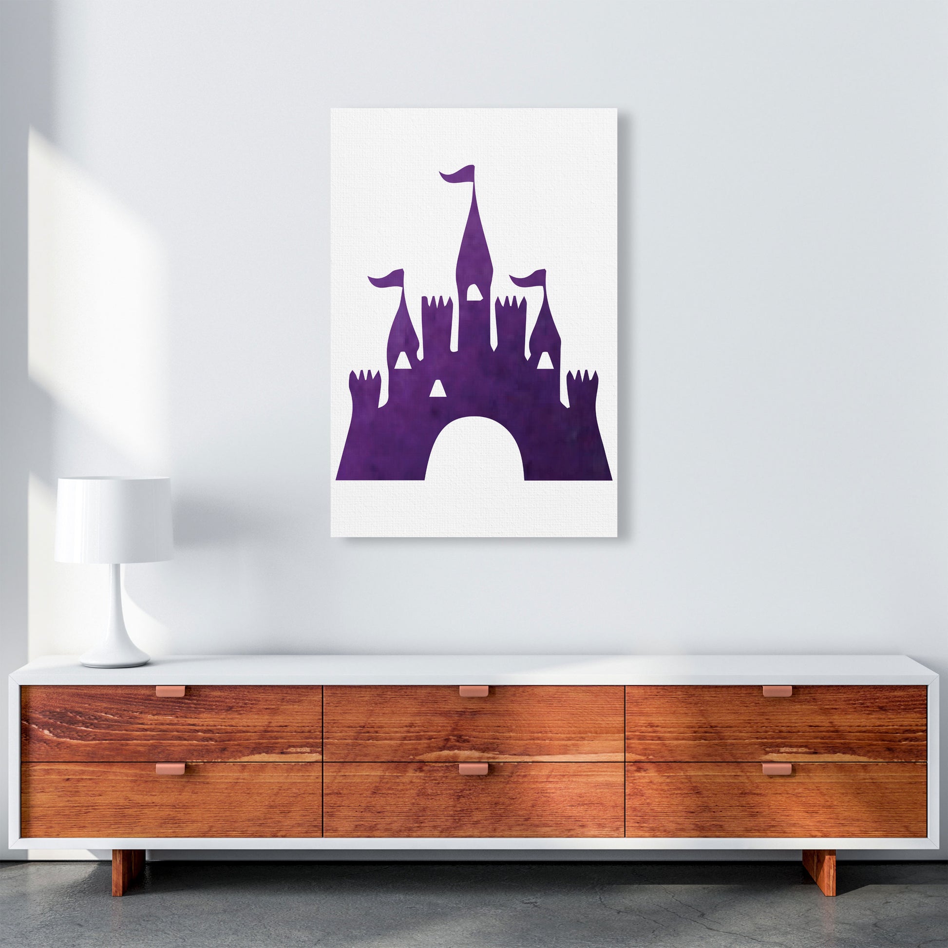 Purple Castle Watercolour Modern Print A1 Canvas