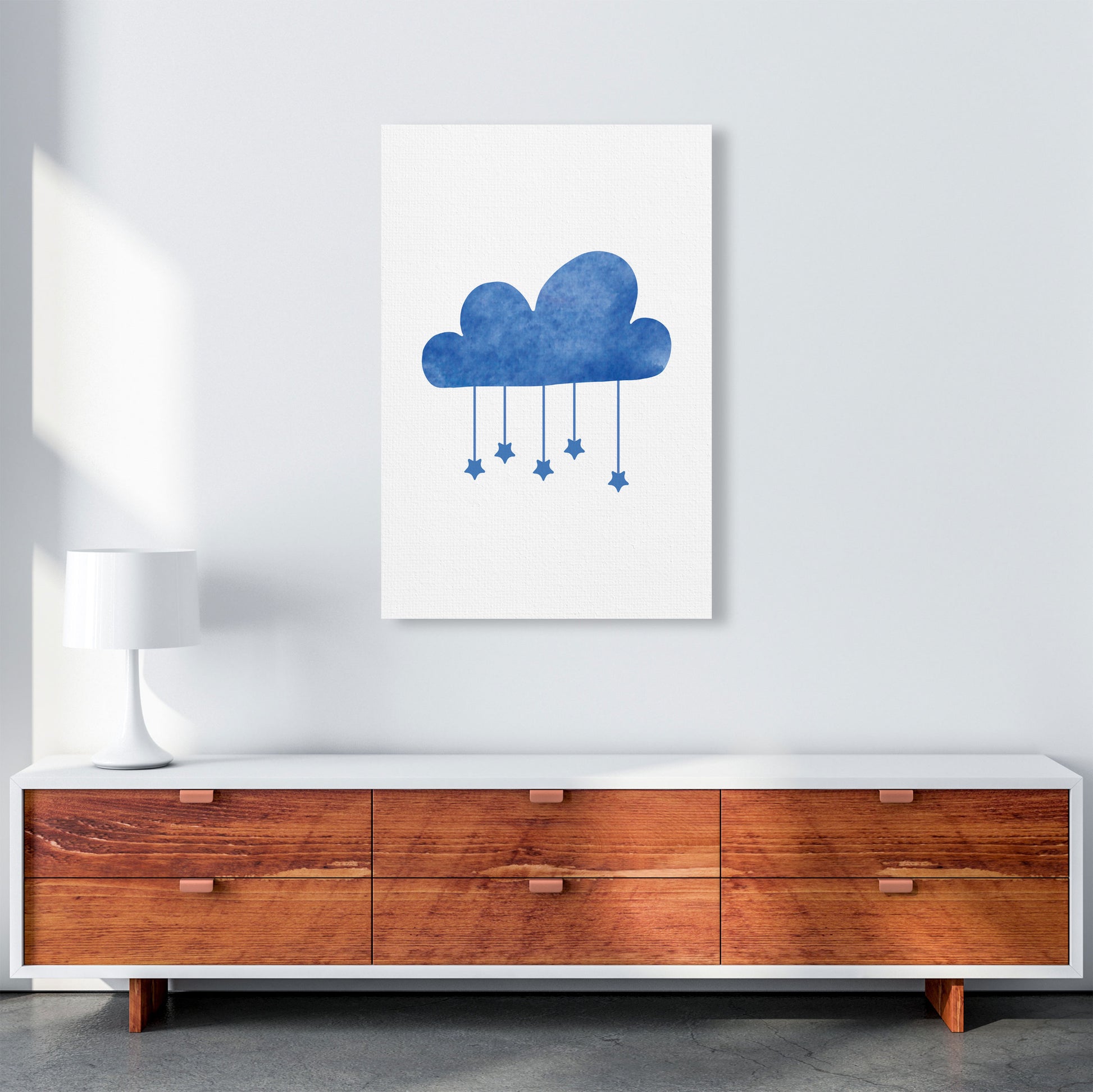 Blue Cloud Watercolour Modern Print A1 Canvas