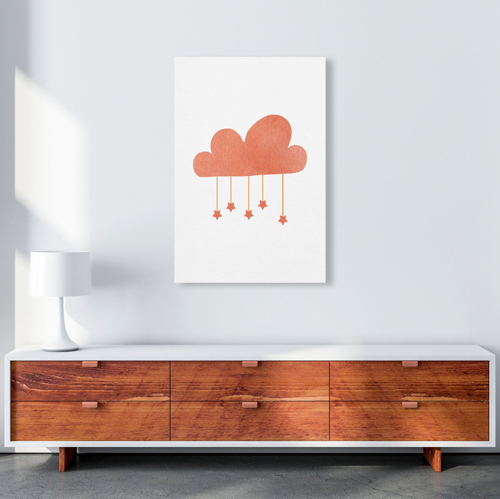Peach Cloud Watercolour Modern Print A1 Canvas