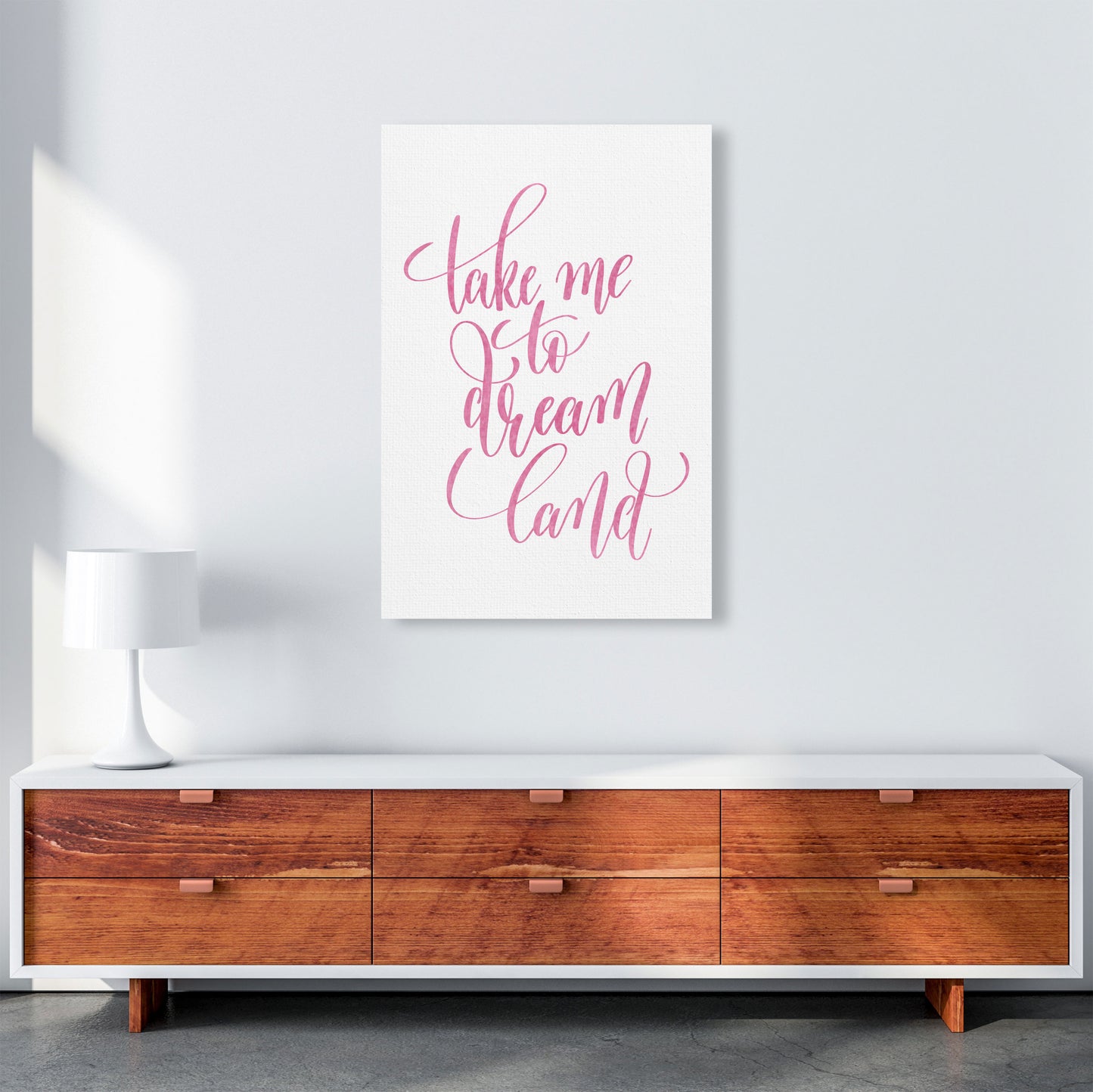 Take Me To Dreamland Pink Watercolour Modern Print A1 Canvas