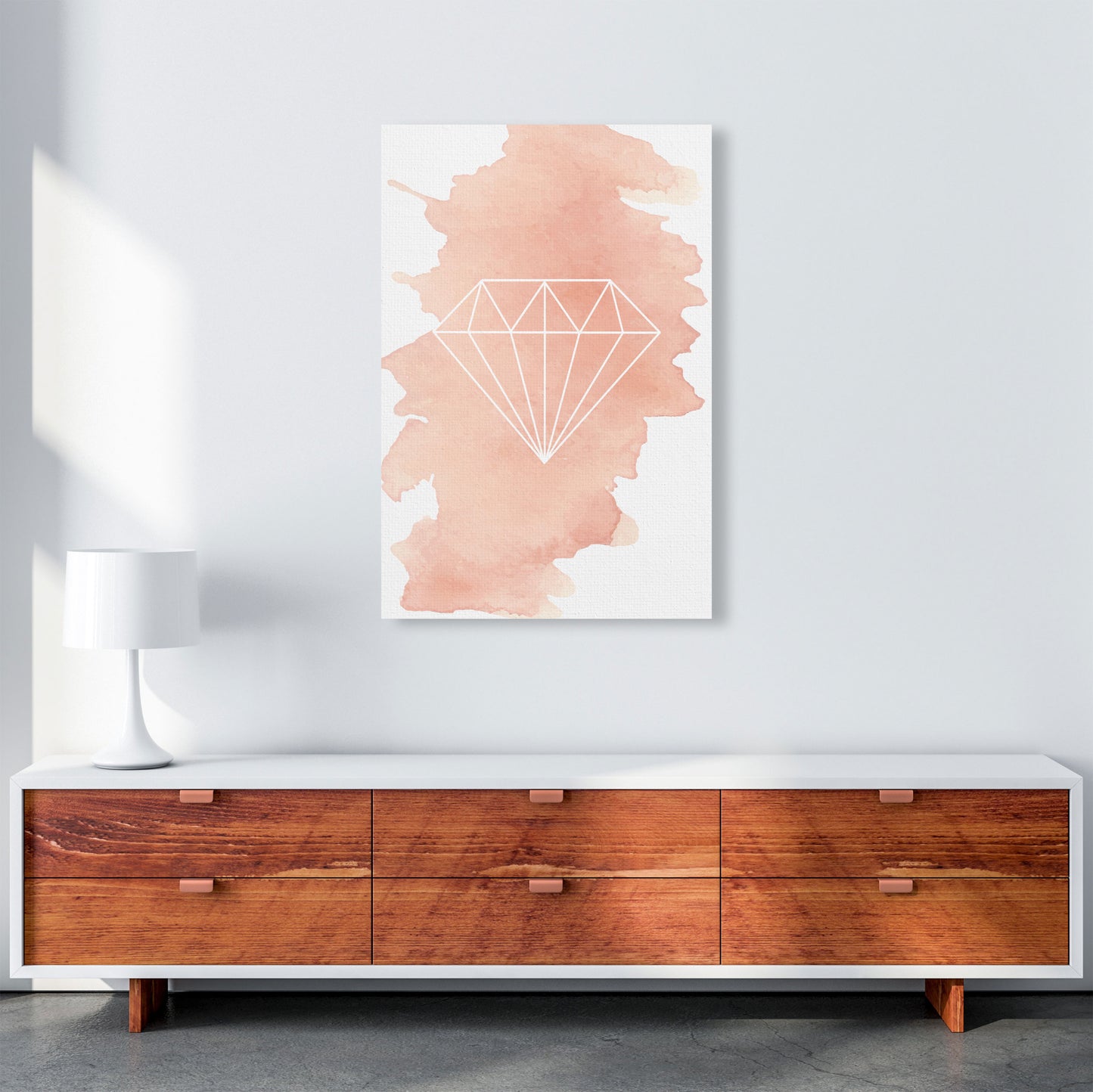 Geo Diamond Peach Watercolour Modern Print A1 Canvas