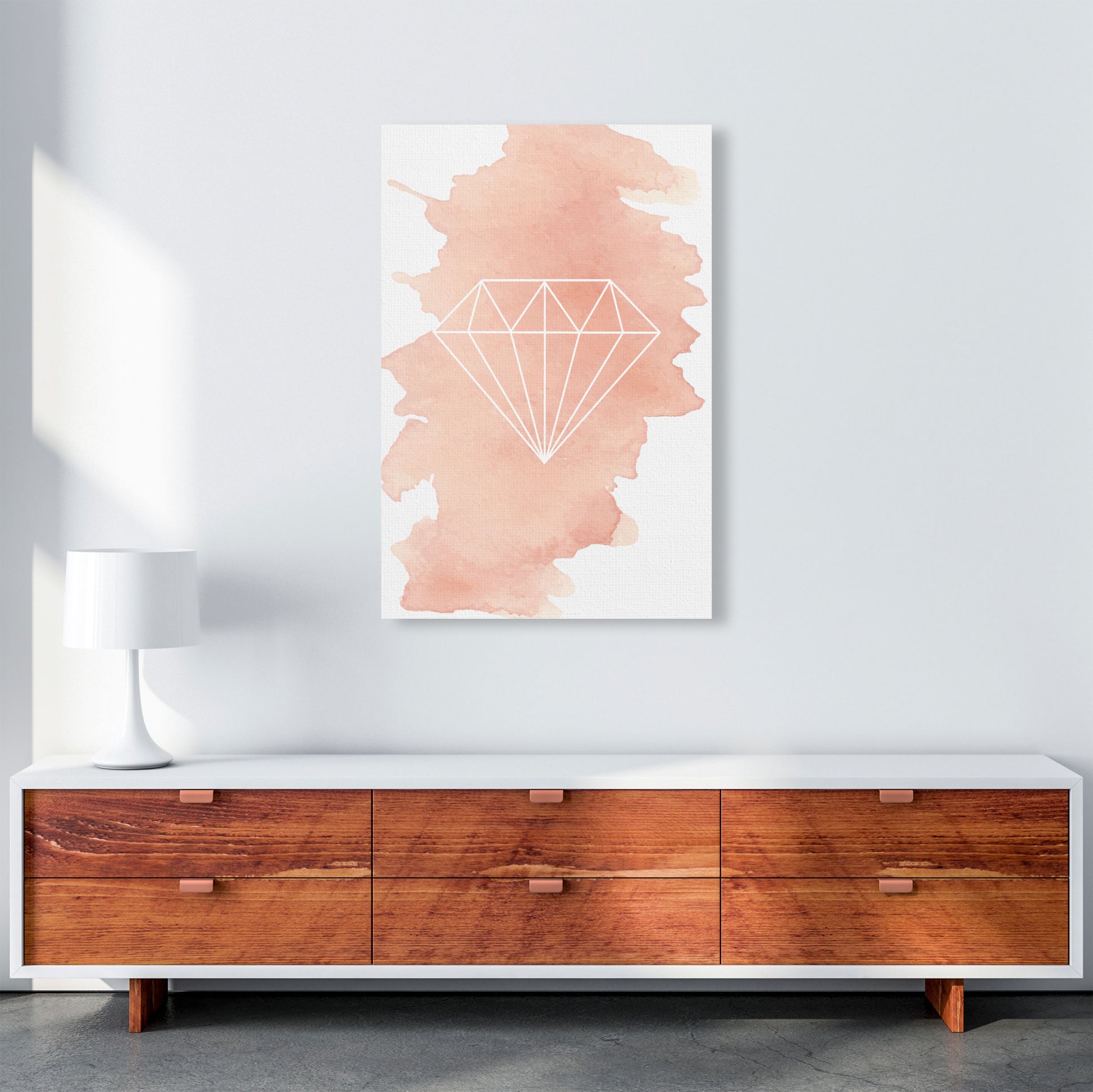 Geo Diamond Peach Watercolour Modern Print A1 Canvas