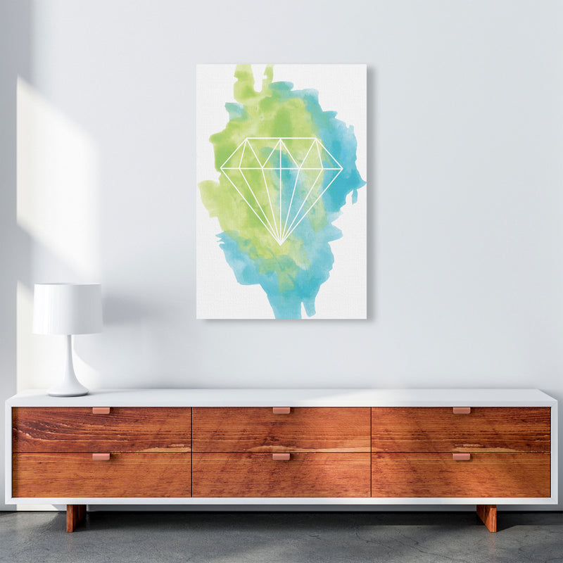 Geo Diamond Turquoise Multi Watercolour Modern Print A1 Canvas