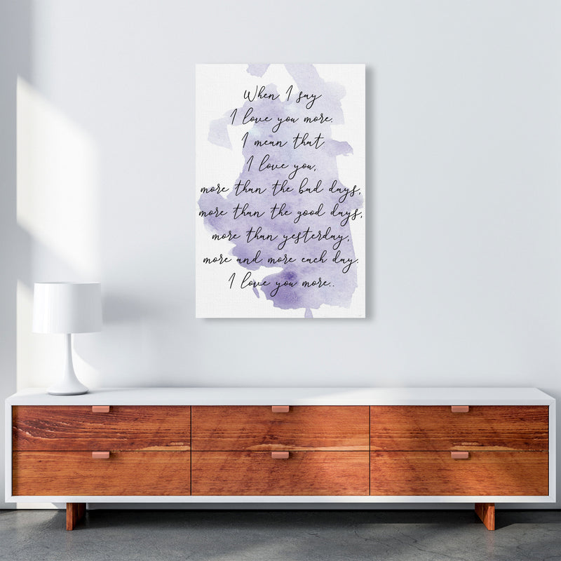 Love You More Purple Watercolour Modern Print A1 Canvas