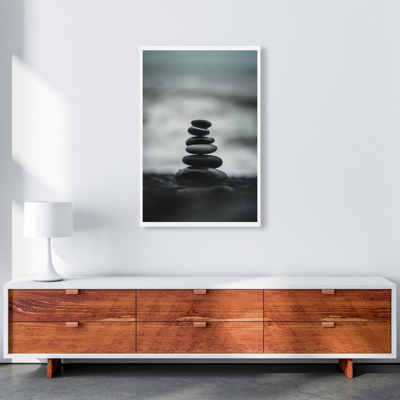 Black Pebble Stack Modern Print, Framed Botanical & Nature Art Print A1 Canvas