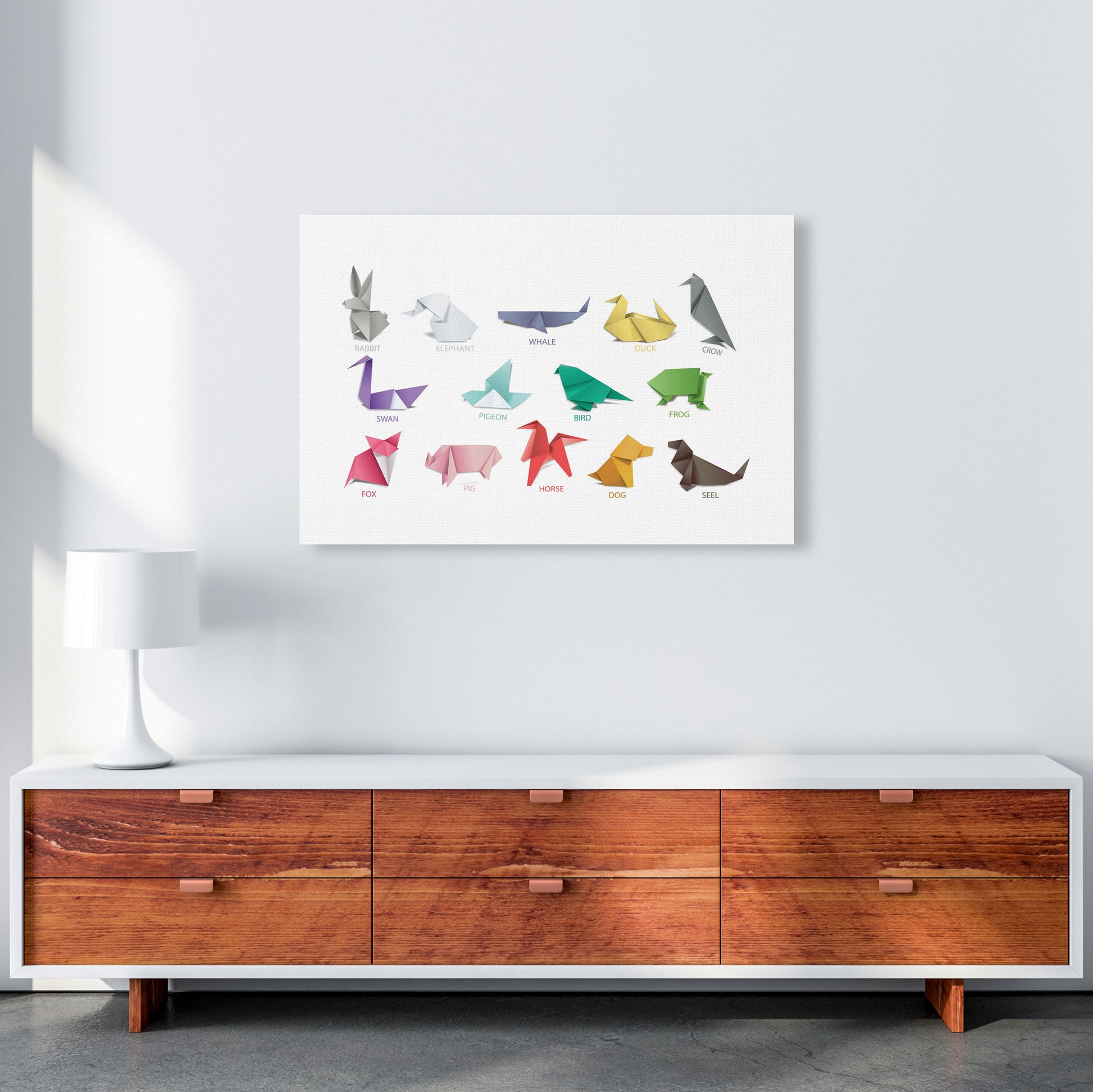 Origami Animals Modern Print A1 Canvas