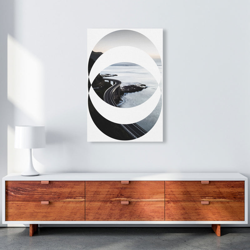 Black Road Oval Modern Print, Framed Botanical & Nature Art Print A1 Canvas