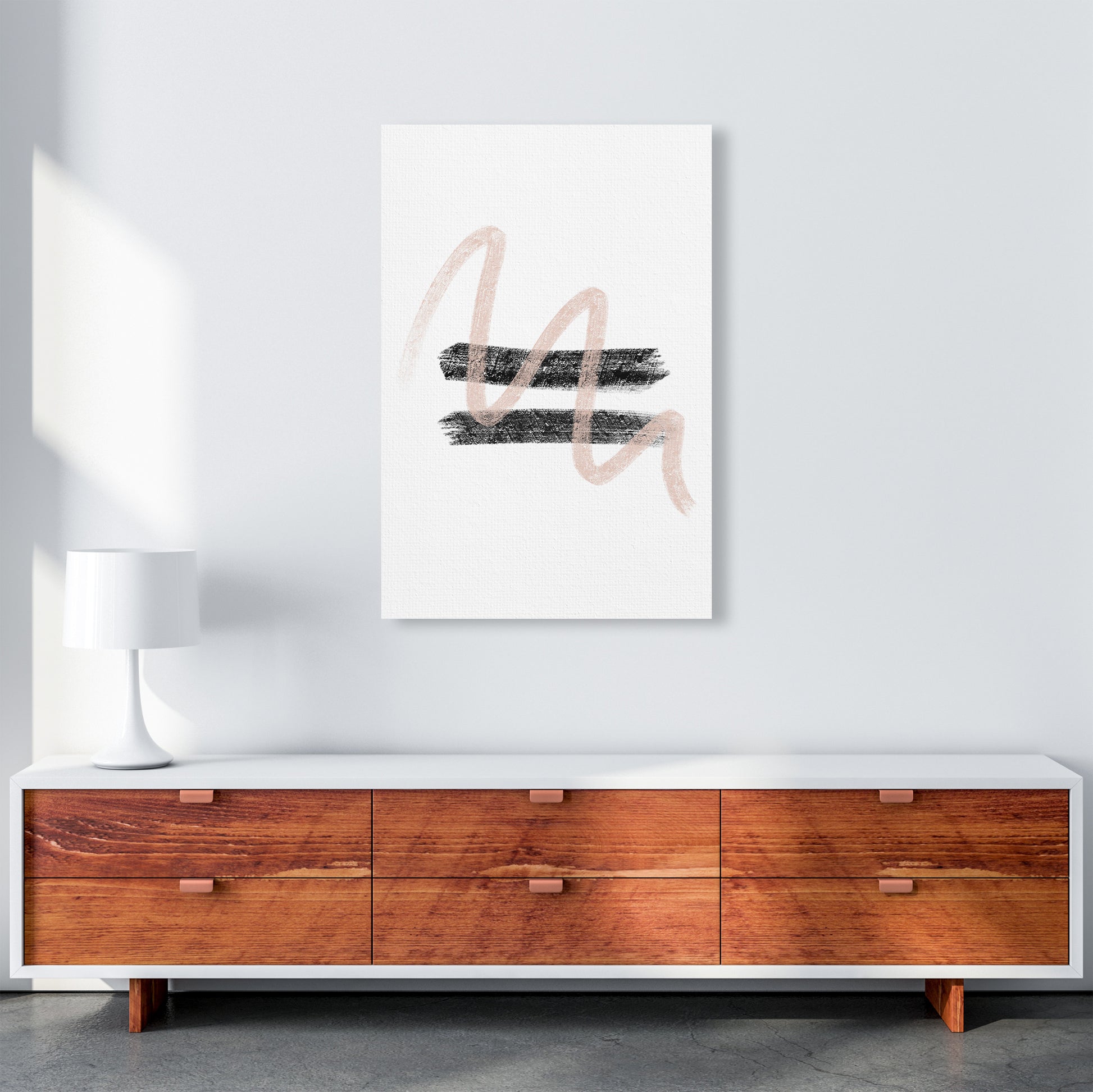 Dalia Chalk Pink And Black Line Contrast  Art Print by Pixy Paper A1 Canvas