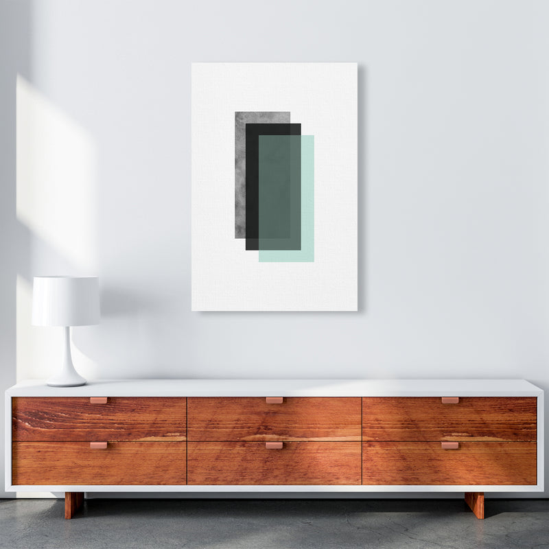 Geometric Mint And Black Rectangles  Art Print by Pixy Paper A1 Canvas