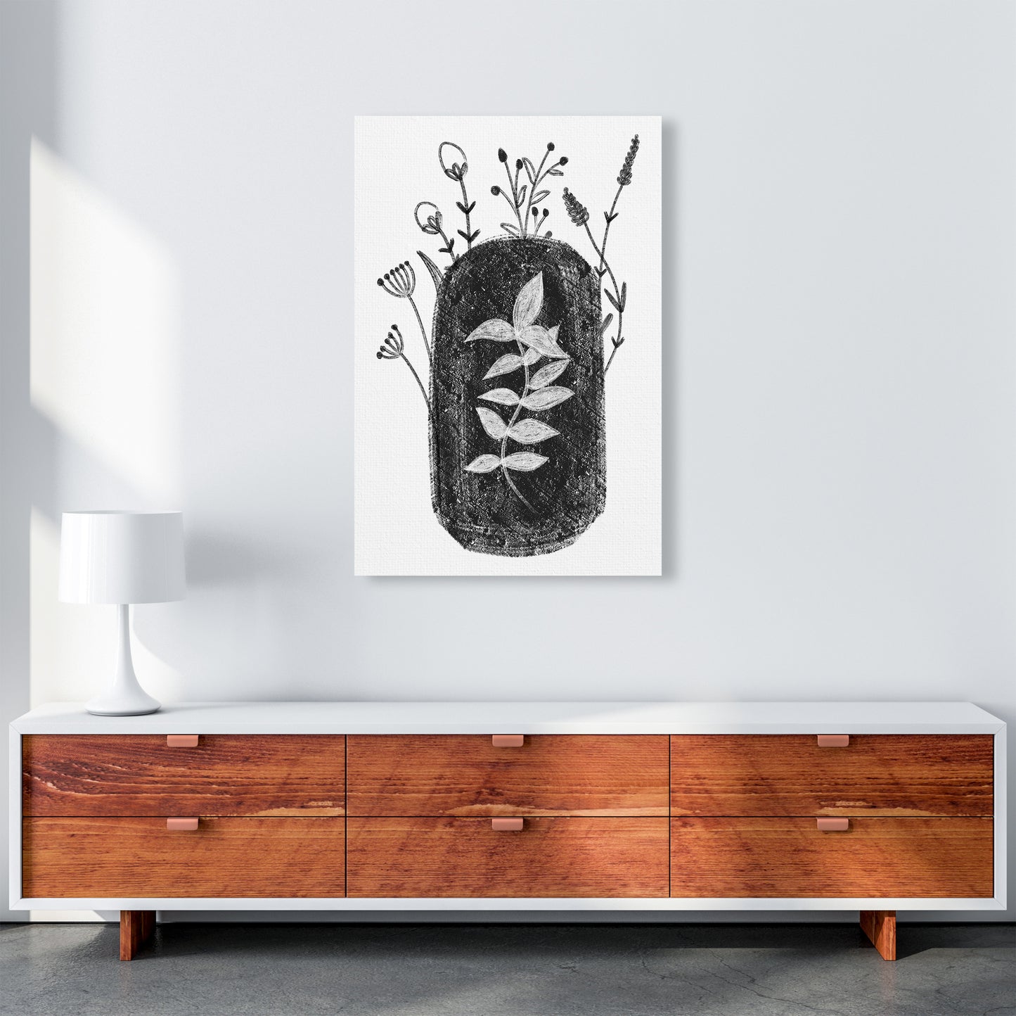 Dalia Chalk Black Floral  Art Print by Pixy Paper A1 Canvas