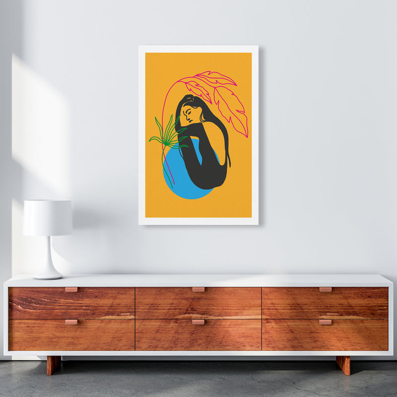 Girl Under Plant Yellow Neon Funk  Art Print by Pixy Paper A1 Canvas