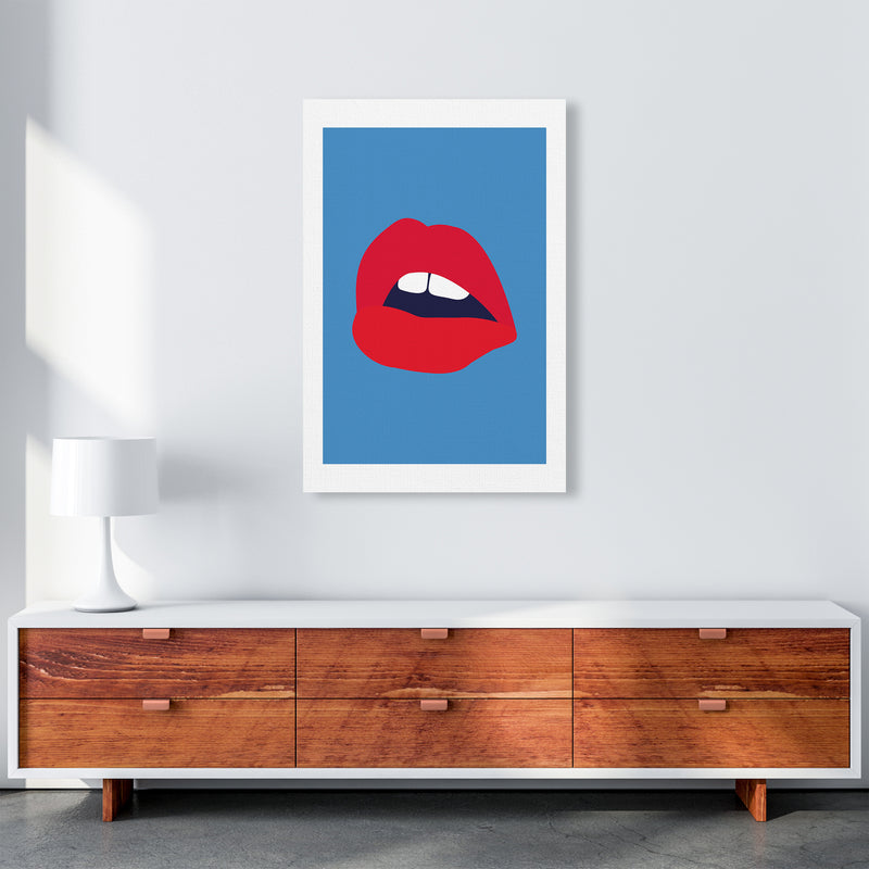 Red Lips Blue Back  Art Print by Pixy Paper A1 Canvas