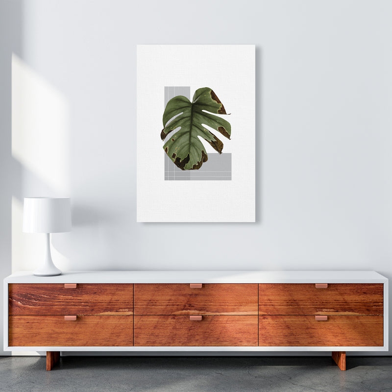 Green Leaf Grey  Art Print by Pixy Paper A1 Canvas