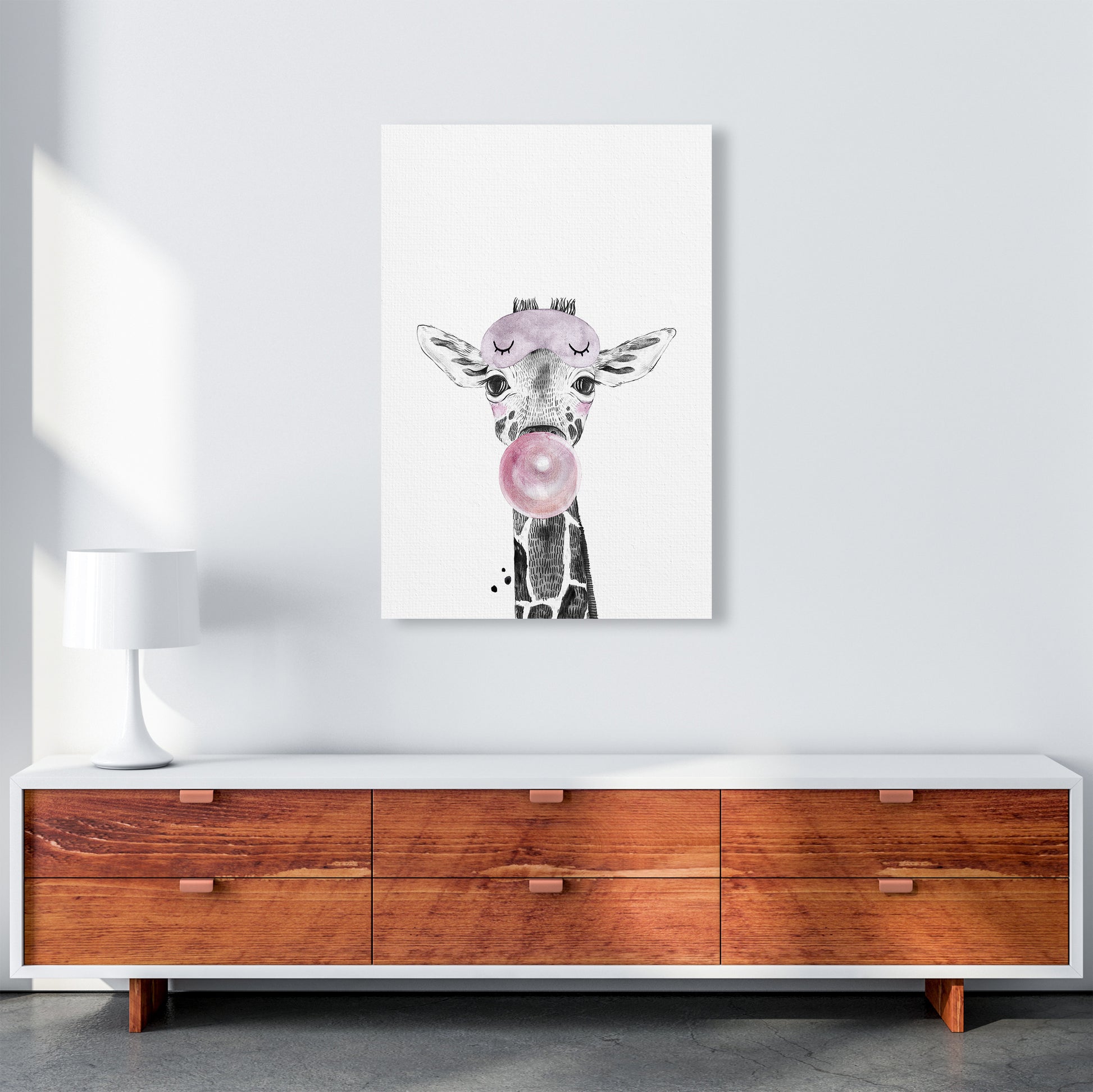Safari Babies Giraffe With Bubble  Art Print by Pixy Paper A1 Canvas