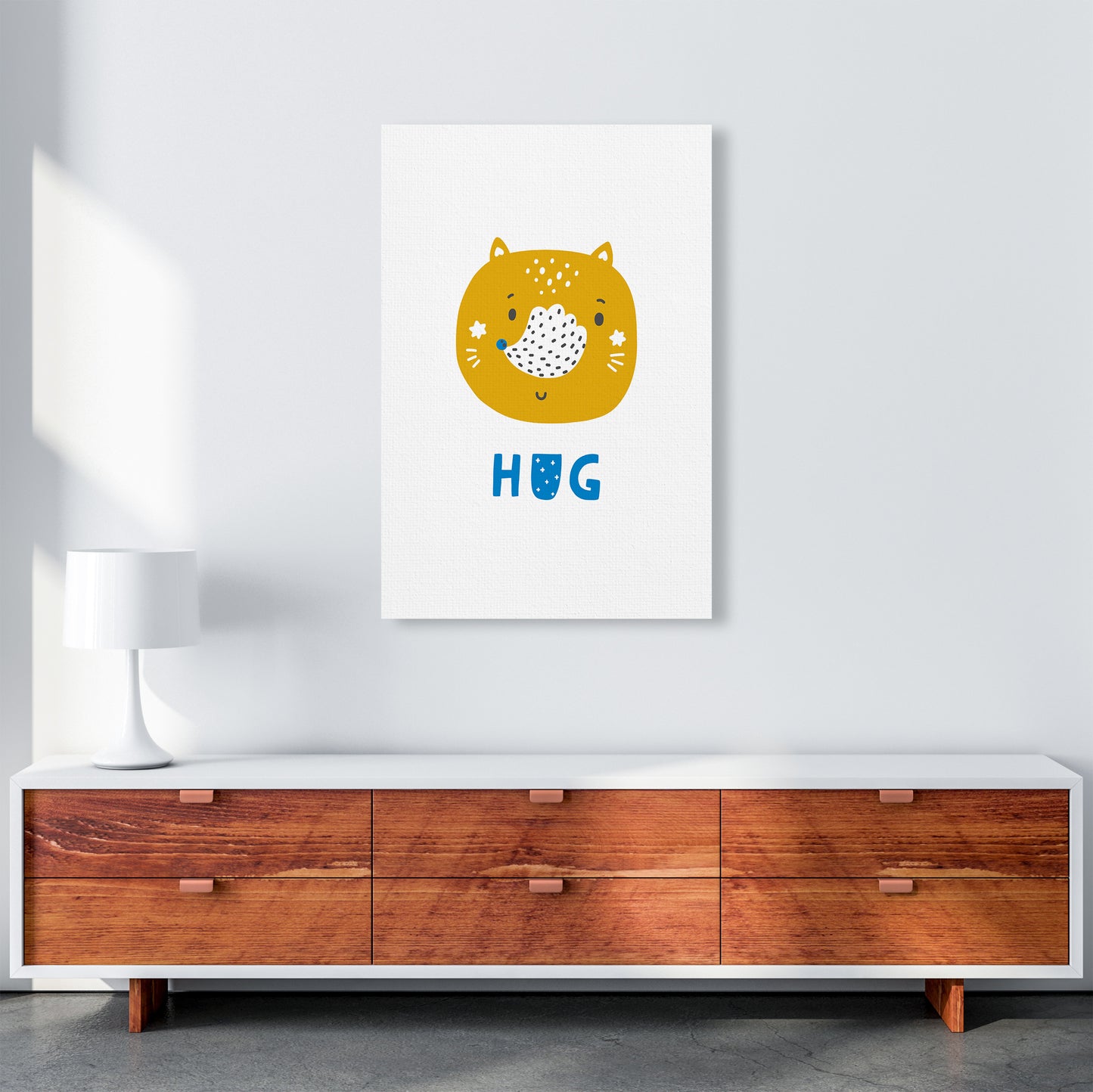Fox Hug Blue Super Scandi  Art Print by Pixy Paper A1 Canvas