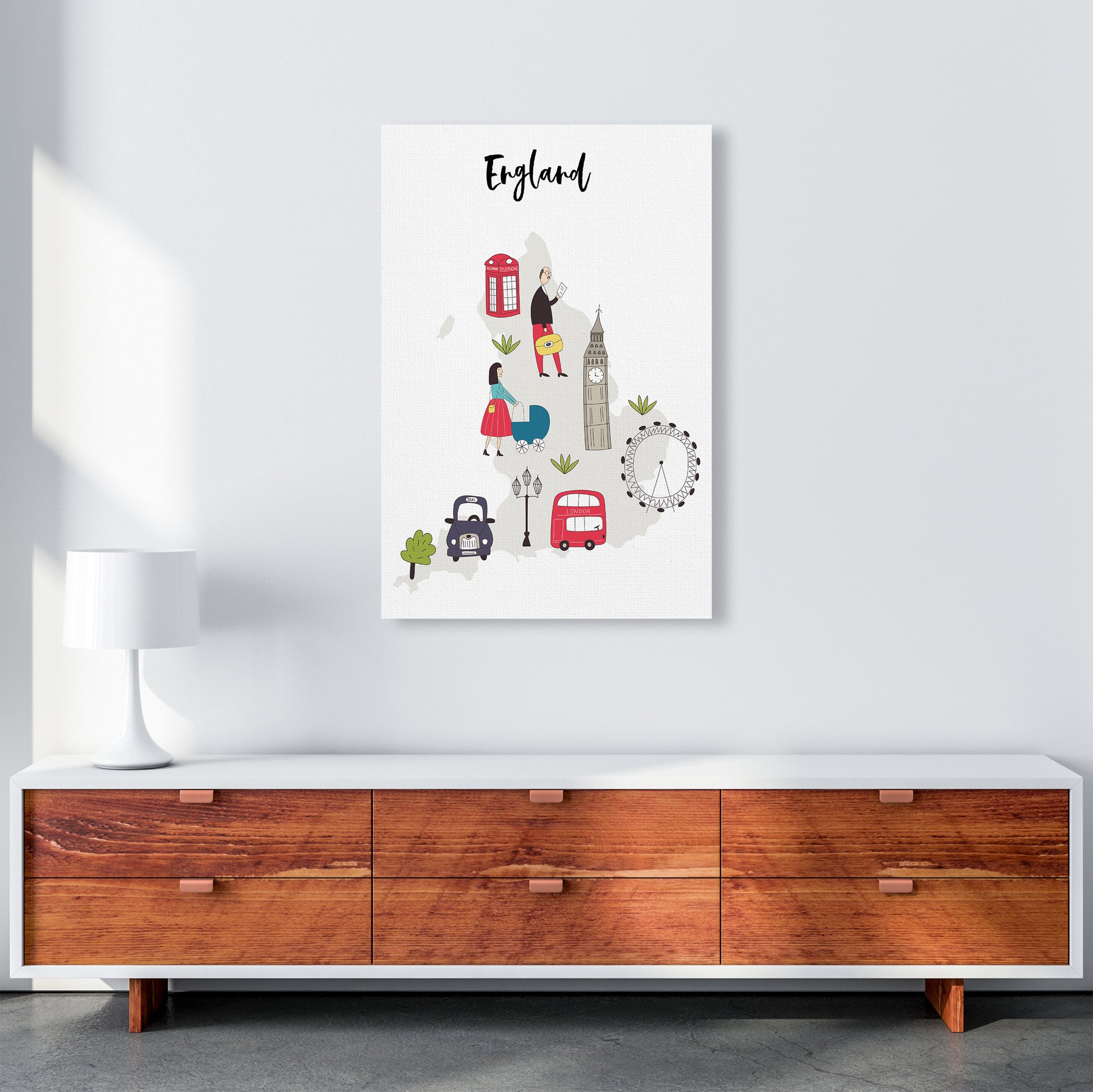 England Map  Art Print by Pixy Paper A1 Canvas