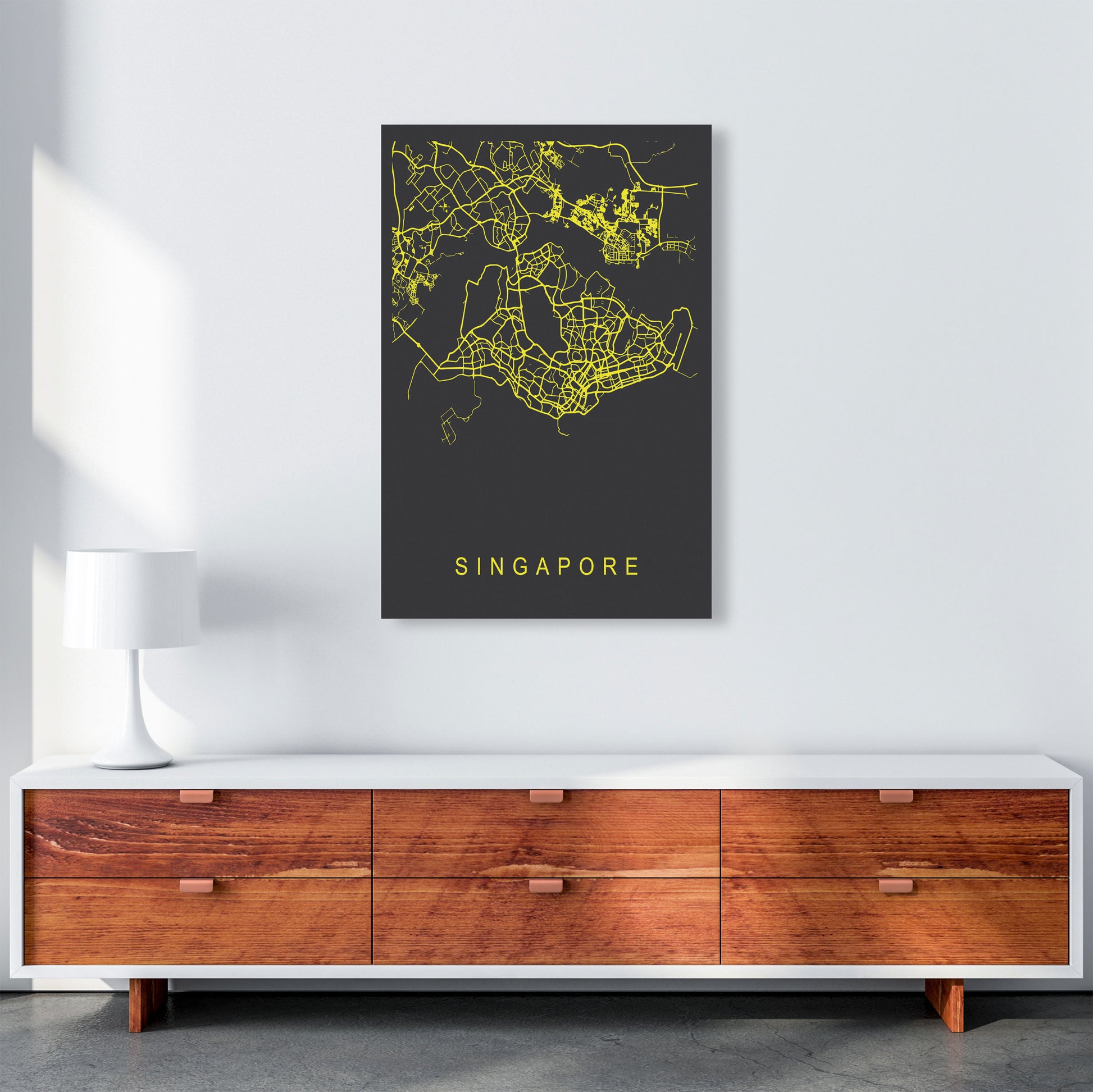 Singapore Map Neon Art Print by Pixy Paper A1 Canvas