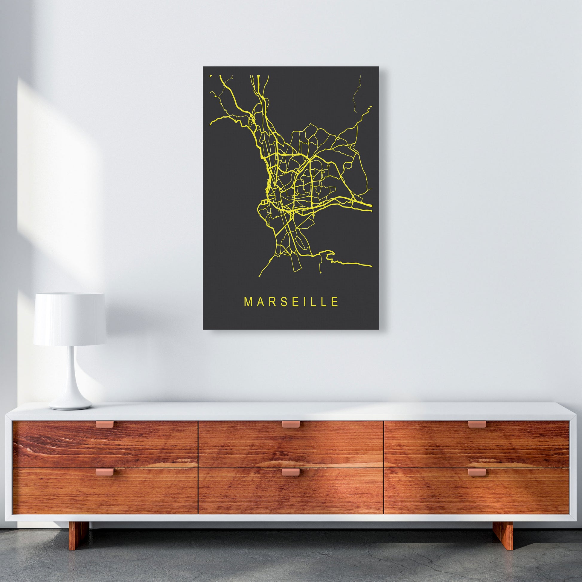 Marseille Map Neon Art Print by Pixy Paper A1 Canvas