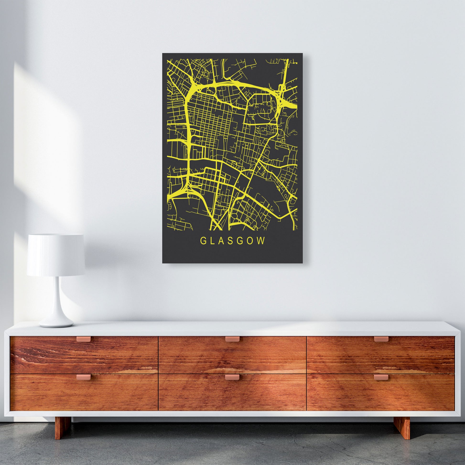 Glasgow Map Neon Art Print by Pixy Paper A1 Canvas