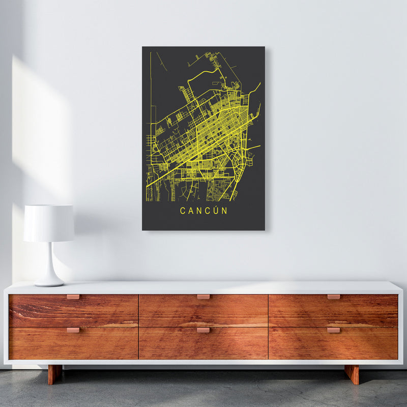 Cancun Map Neon Art Print by Pixy Paper A1 Canvas