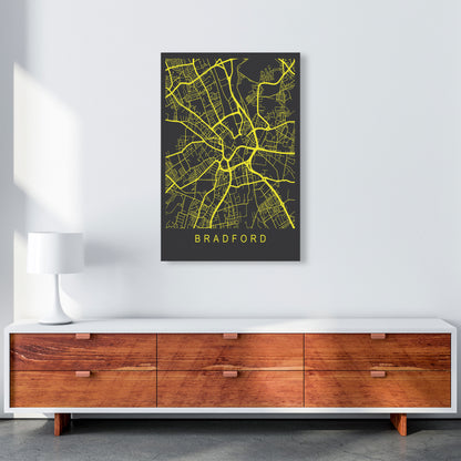 Bradford Map Neon Art Print by Pixy Paper A1 Canvas
