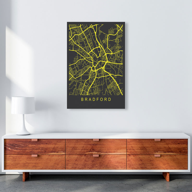 Bradford Map Neon Art Print by Pixy Paper A1 Canvas
