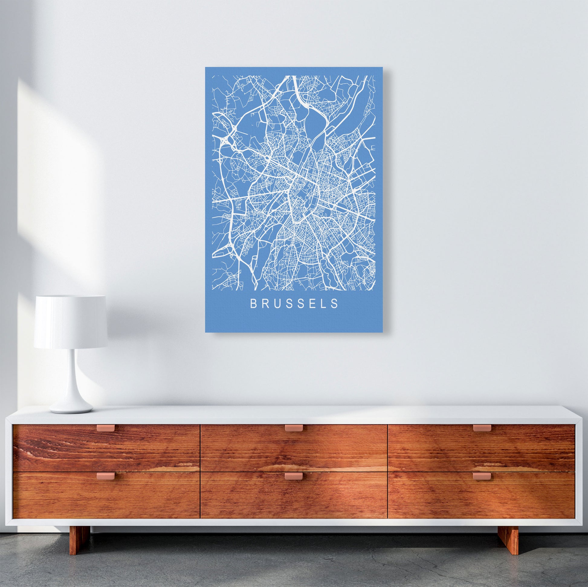 Brussels Map Blueprint Art Print by Pixy Paper A1 Canvas