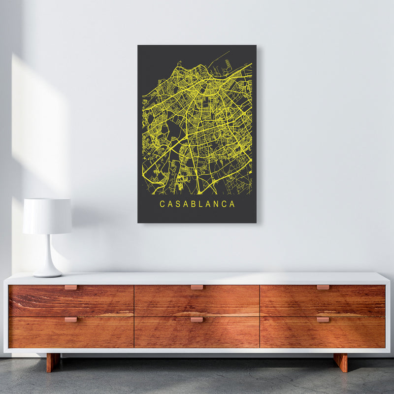 Casablanca Map Neon Art Print by Pixy Paper A1 Canvas