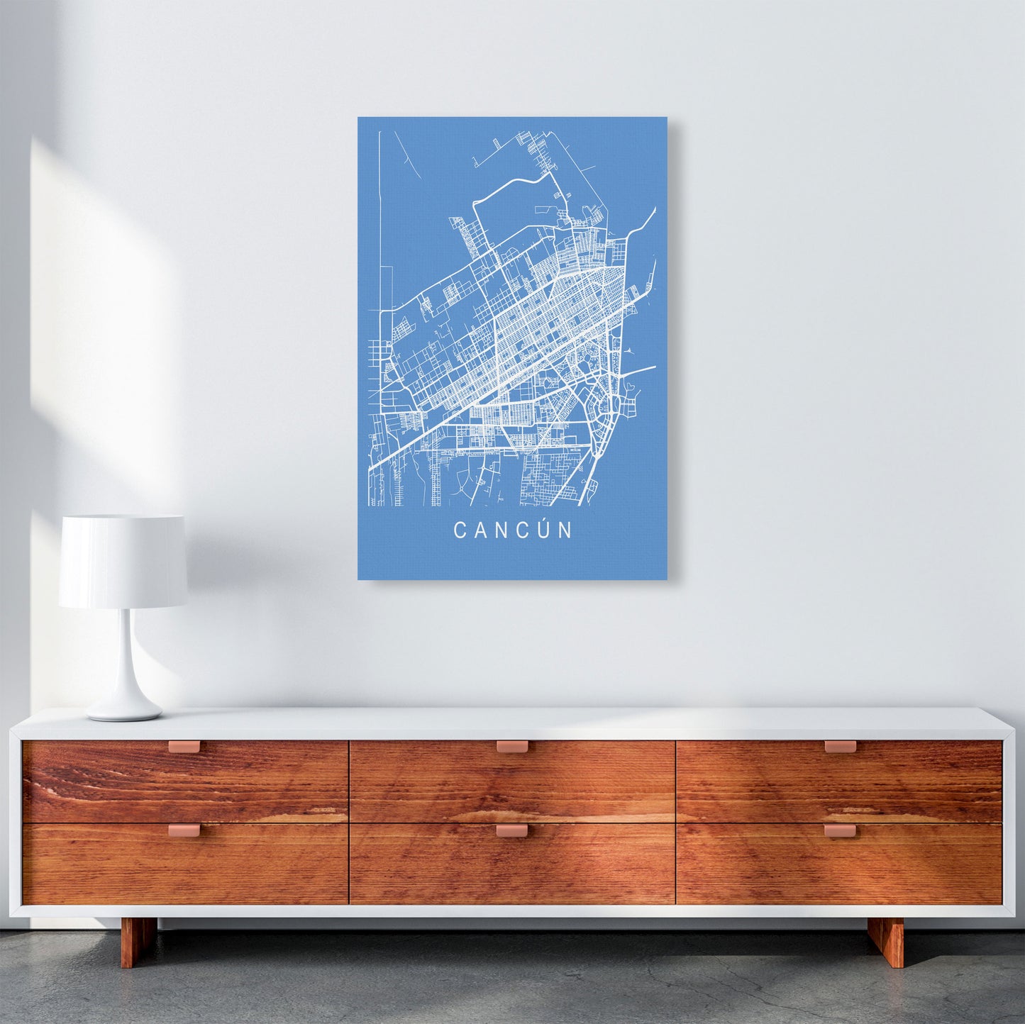 Cancun Map Blueprint Art Print by Pixy Paper A1 Canvas