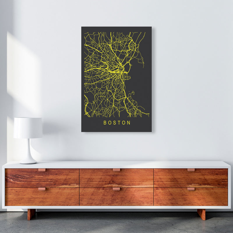 Boston Map Neon Art Print by Pixy Paper A1 Canvas