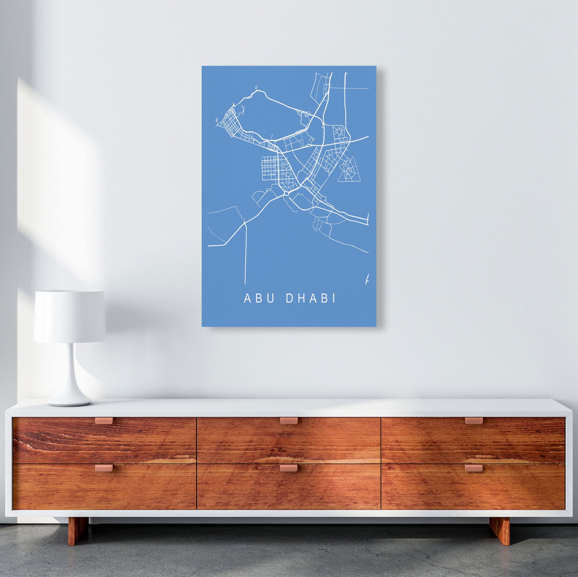 Abu Dhabi Map Blueprint Art Print by Pixy Paper A1 Canvas
