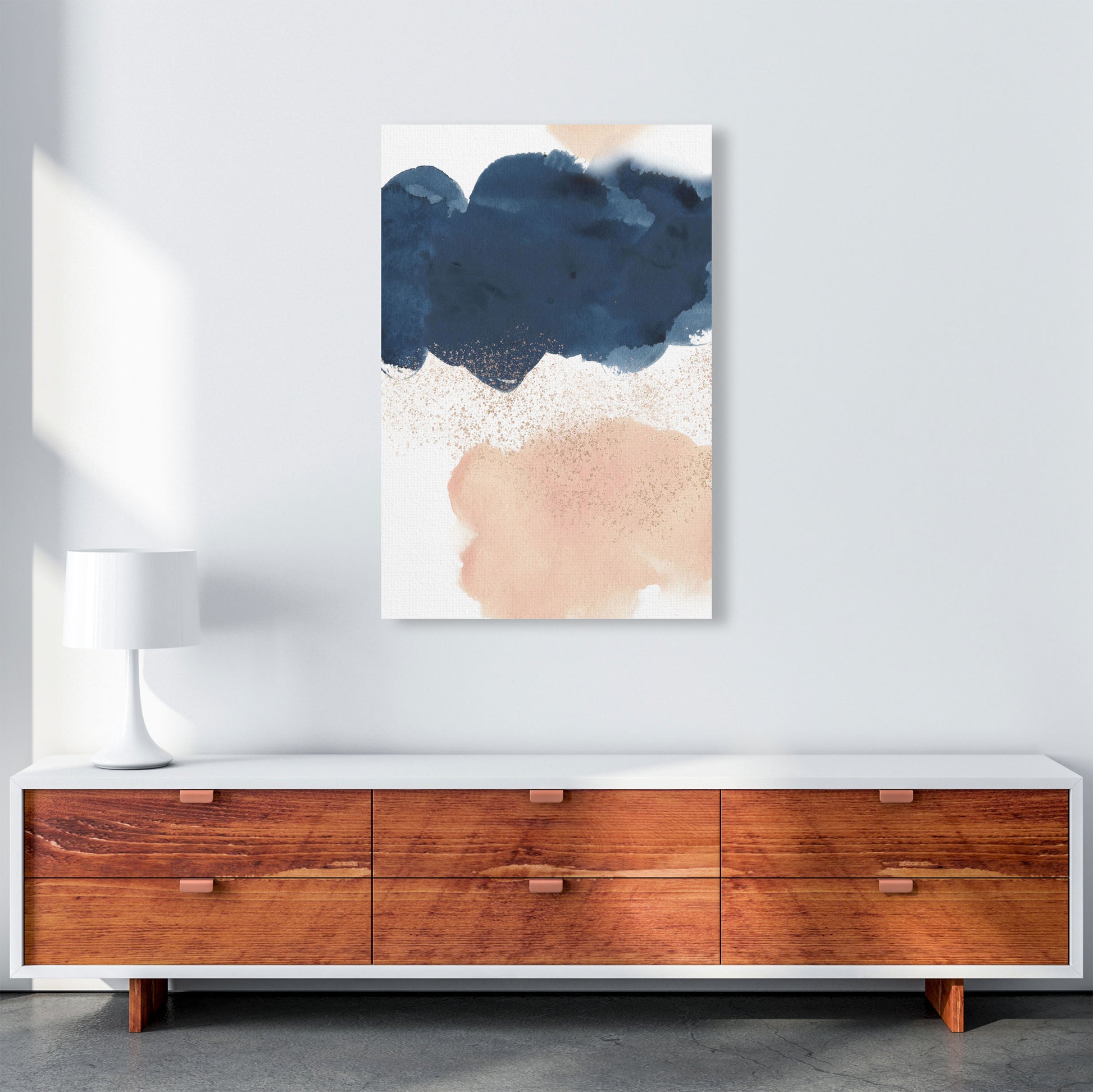 Aztec Blush and Navy Watercolour 03 Art Print by Pixy Paper A1 Canvas