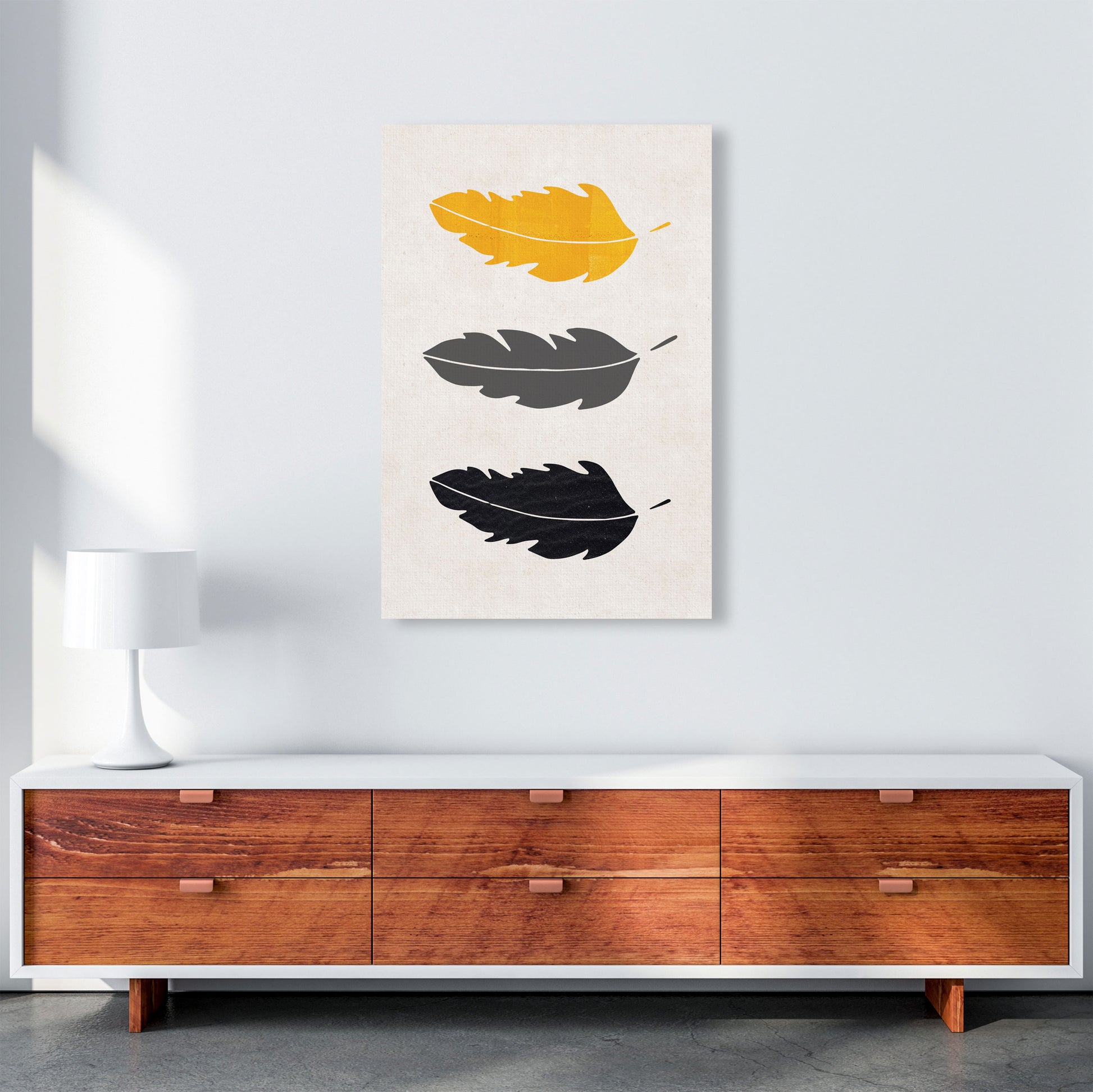 Feathers Mustard Art Print by Pixy Paper A1 Canvas