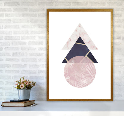 Pink And Navy Marble Abstract Triangles And Circle Modern Print A1 Print Only