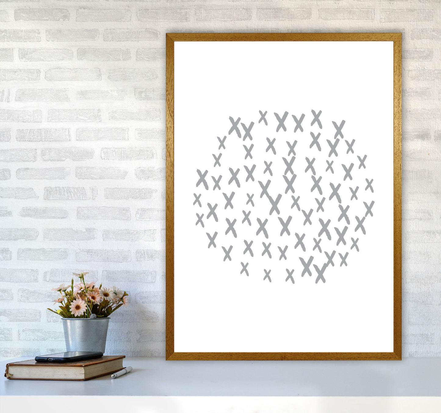 Grey Crosses Circle Abstract Modern Print A1 Print Only
