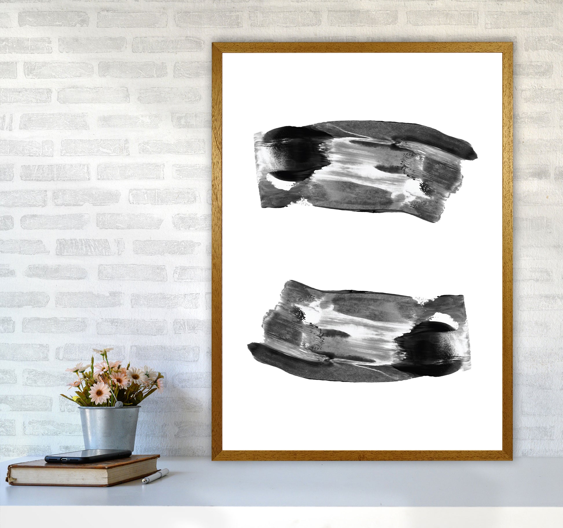 Black Abstract Paint Strokes Modern Print A1 Print Only